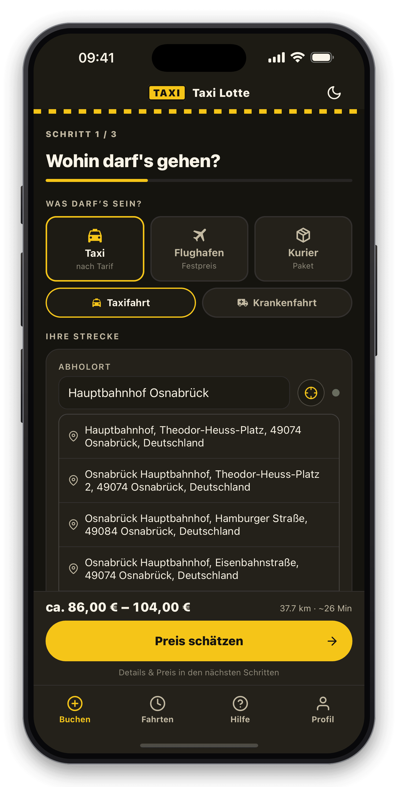 Taxi Lotte App auf dem iPhone
