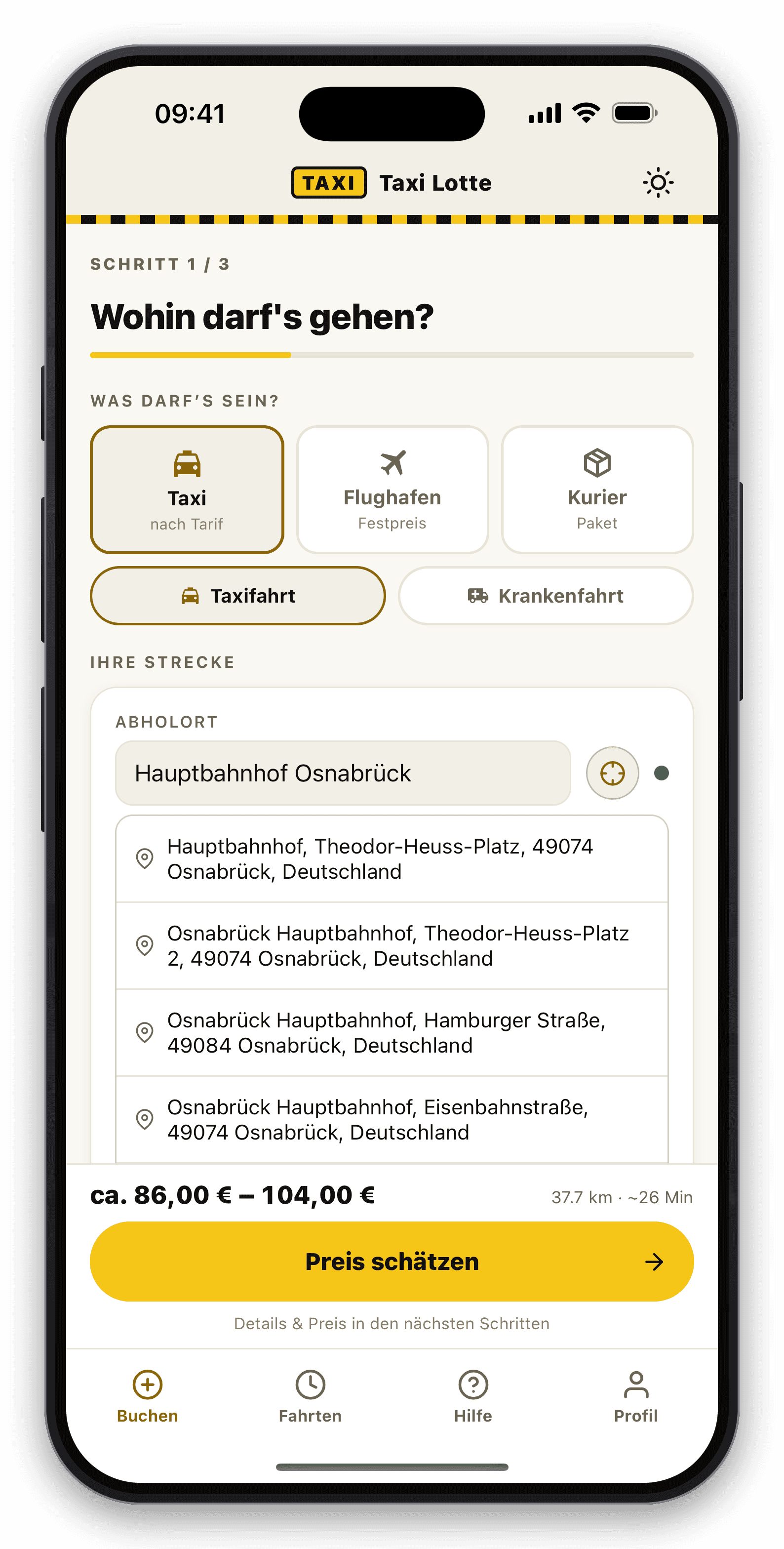 Taxi Lotte App auf dem iPhone