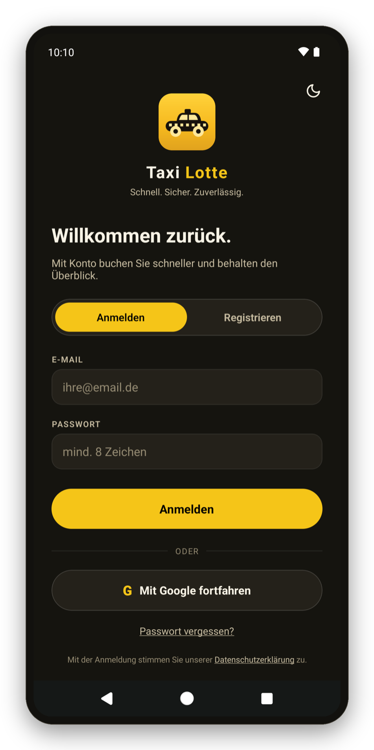 Taxi Lotte App – sicher anmelden